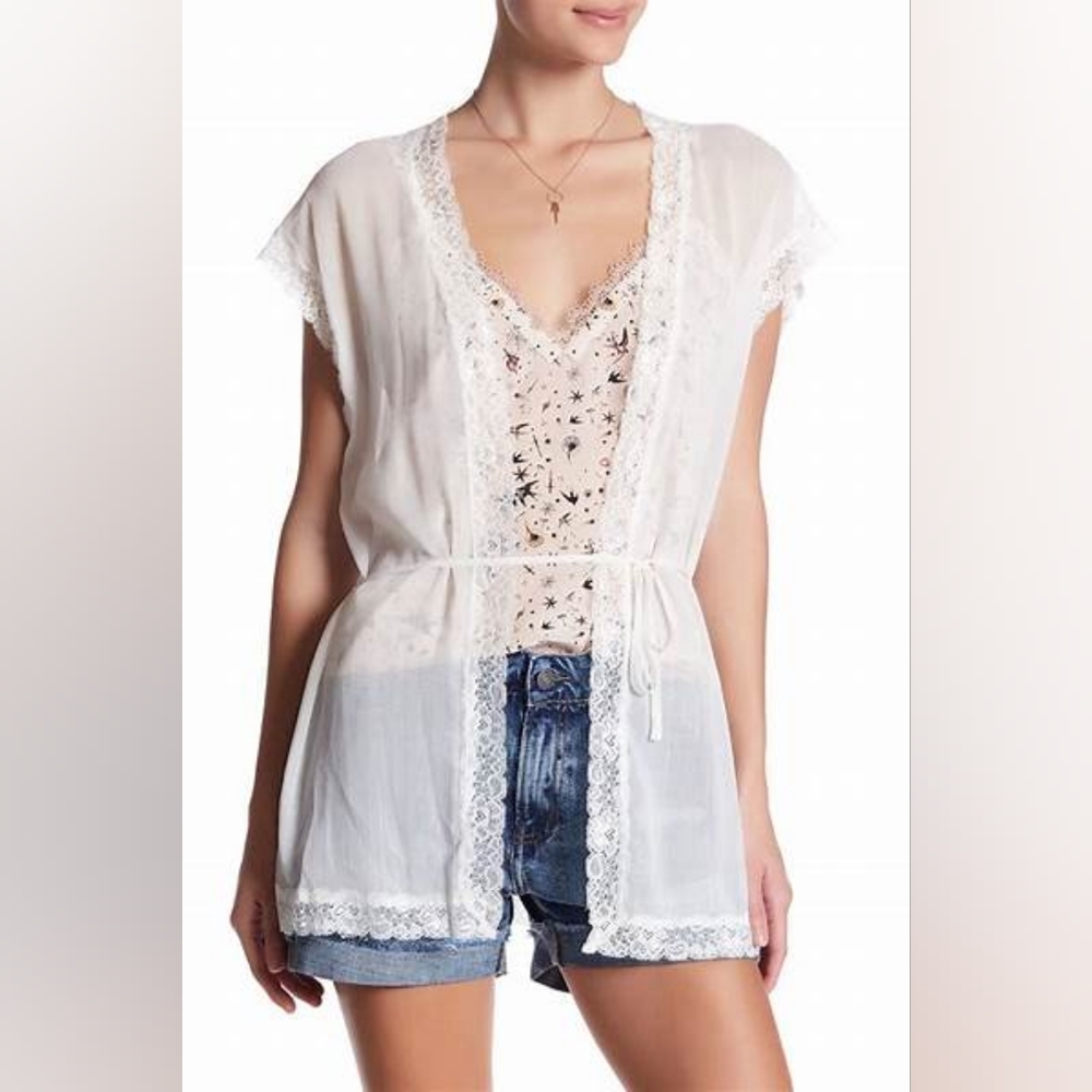 NWOT, The Kooples Metallic White Lace Cardigan